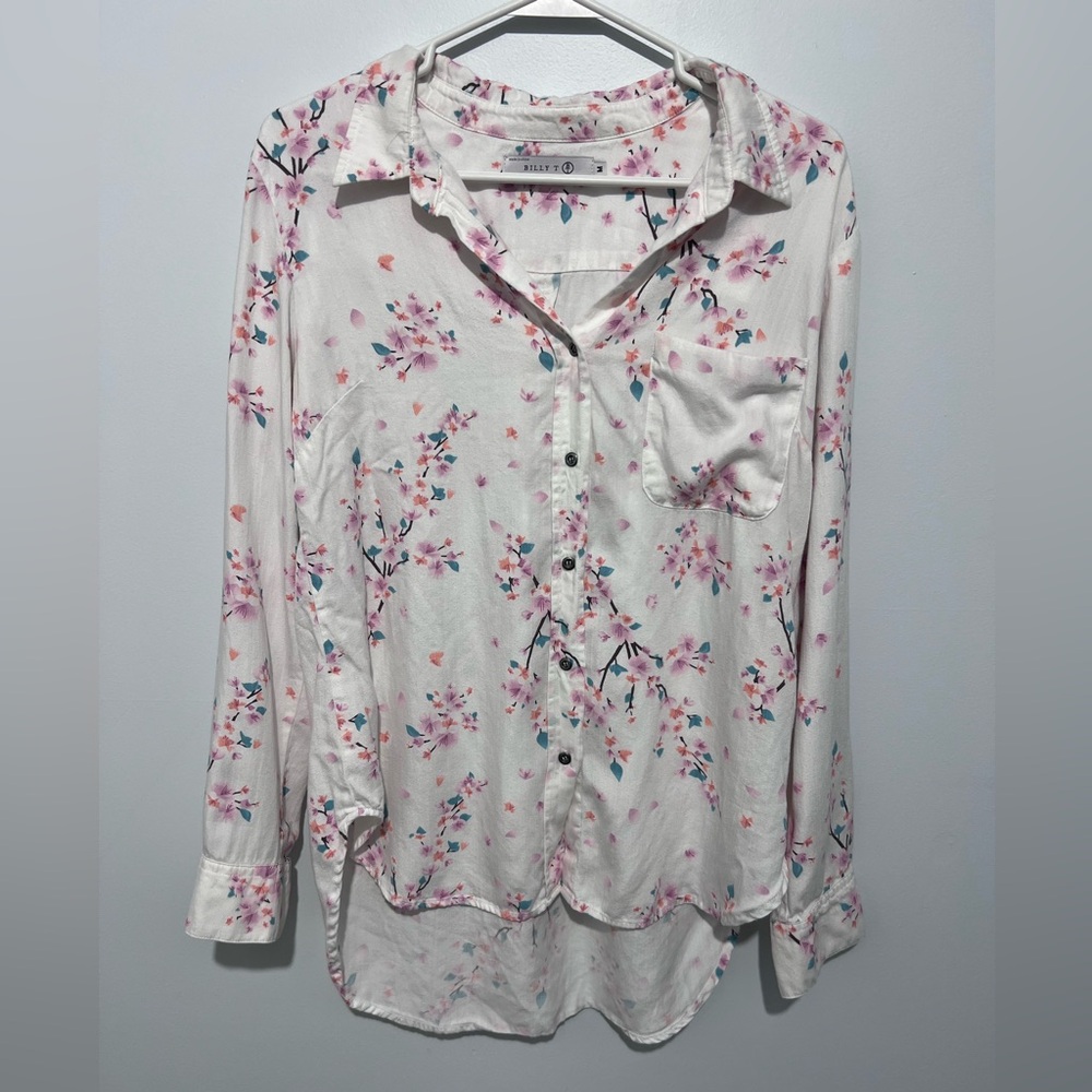 Billy T Floral Button Down Lyocell Spring Blossom Top - Picture 2 of 10